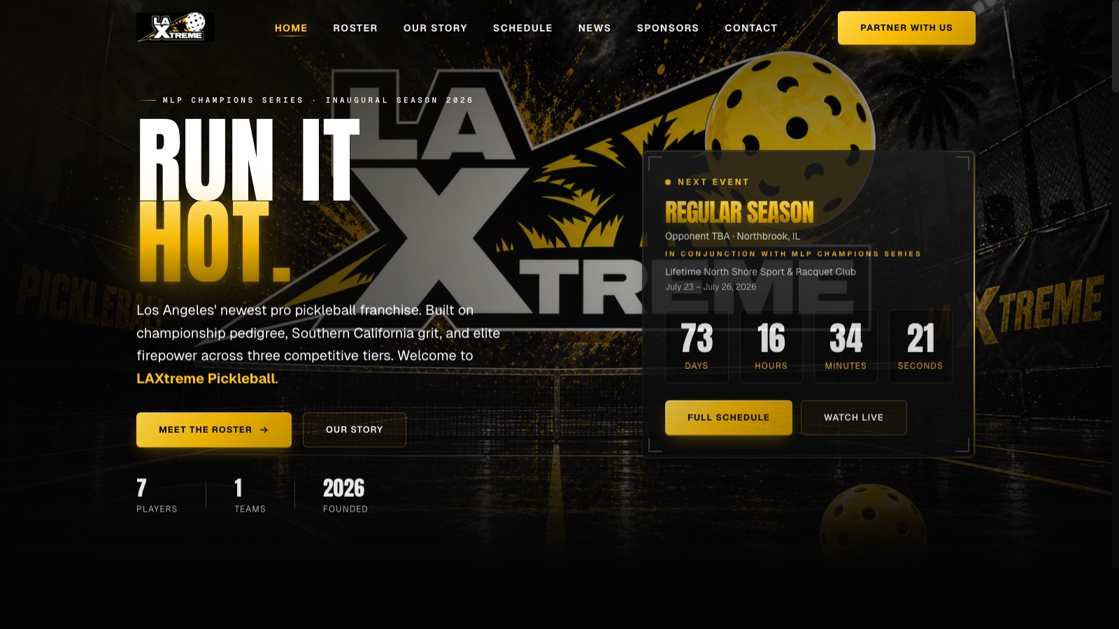 LAXtreme Pickleball homepage hero — built from scratch by Yung Refresh